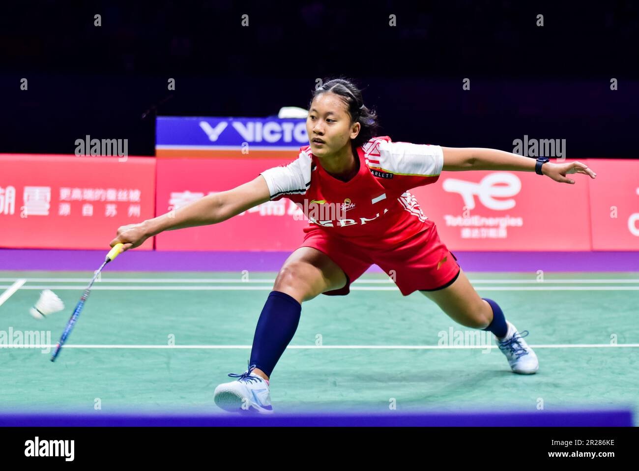 SUZHOU, CHINE - le 18 MAI 2023 - PORNPAWEE CHOCHUWONG d'Indonésie participe à la finale de la COUPE TotalEnergies BWF SUDIRMAN 2023 entre l'Indonésie et la Thaïlande Banque D'Images