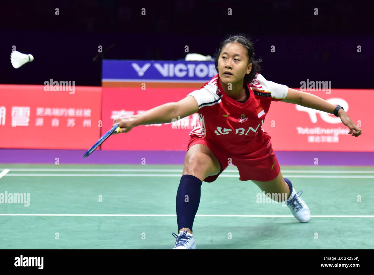 SUZHOU, CHINE - le 18 MAI 2023 - PORNPAWEE CHOCHUWONG d'Indonésie participe à la finale de la COUPE TotalEnergies BWF SUDIRMAN 2023 entre l'Indonésie et la Thaïlande Banque D'Images
