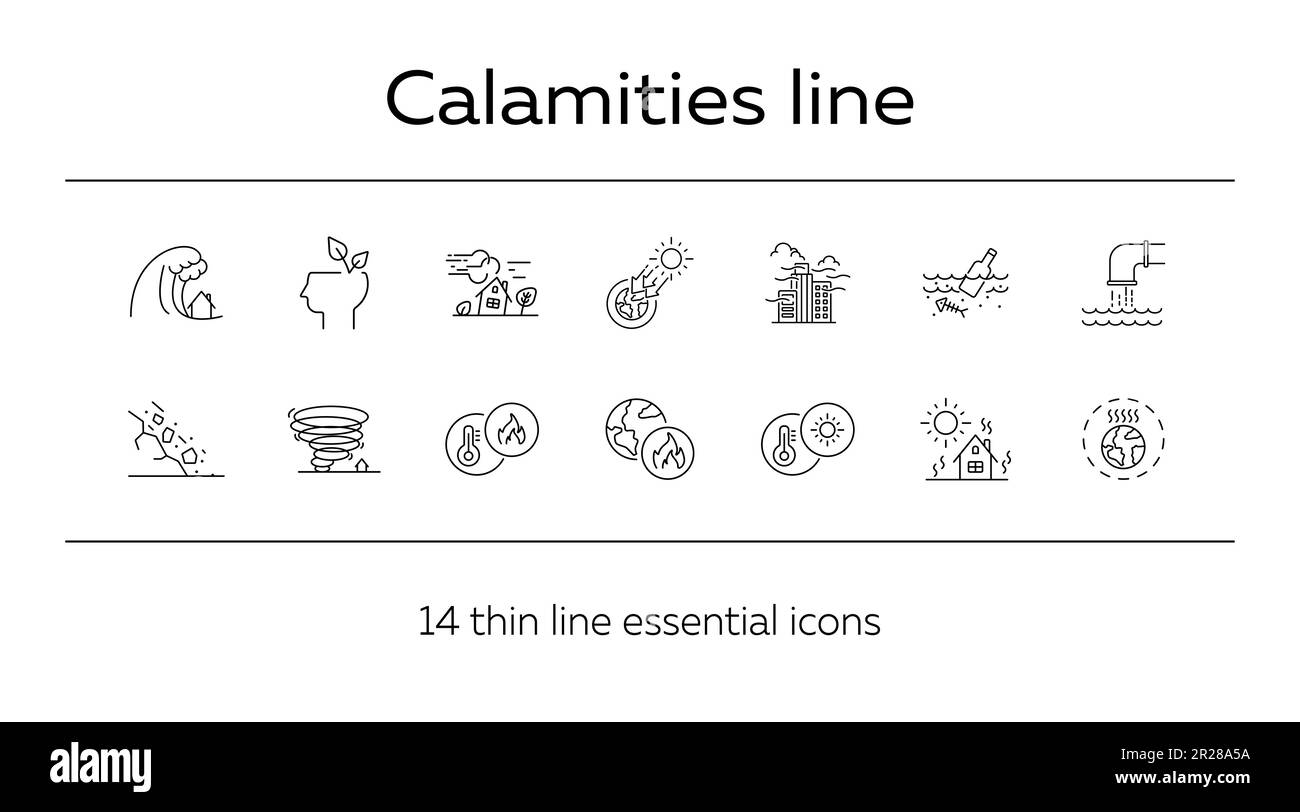 Icônes de ligne de calamités Illustration de Vecteur