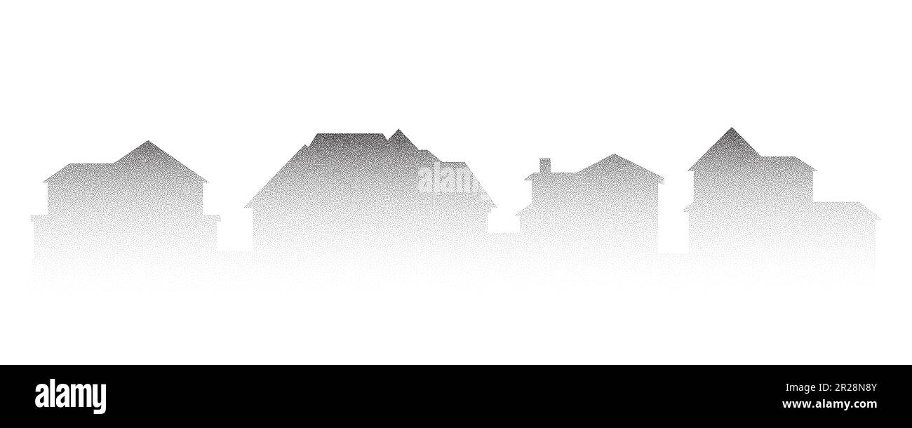 Les maisons de quartier offrent un paysage panoramique. Bâtiments dessinant une silhouette avec un dégradé en pointillés. Illustration vectorielle minimaliste. Illustration de Vecteur