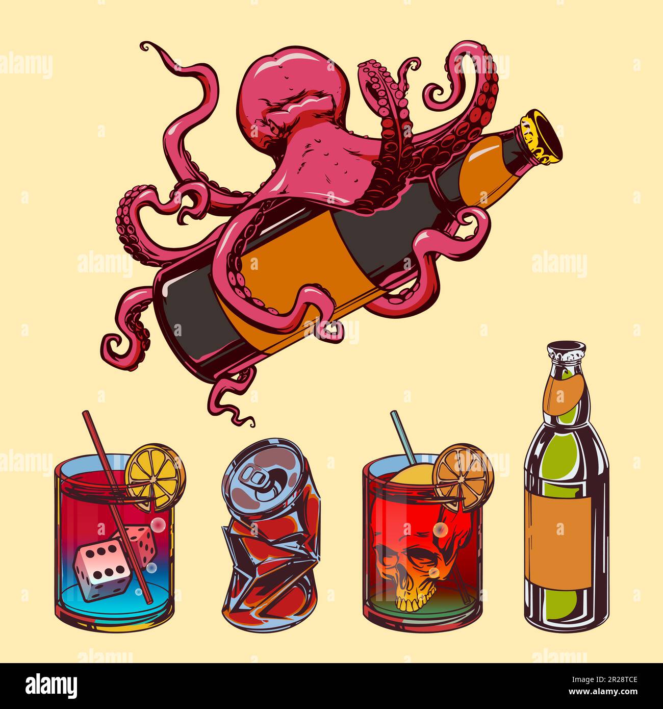 Concept de boisson de couleur pour le menu en forme de dessin à la main pour l'impression et le design. Illustration vectorielle. Illustration de Vecteur