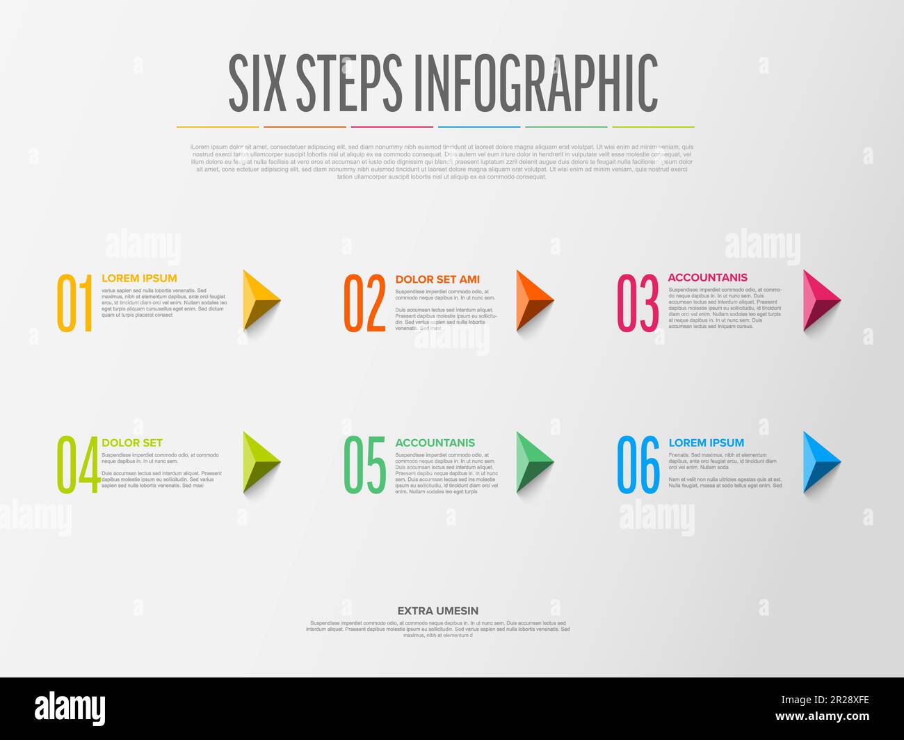 Modèle de progression six étapes de la lumière vectorielle avec flèches