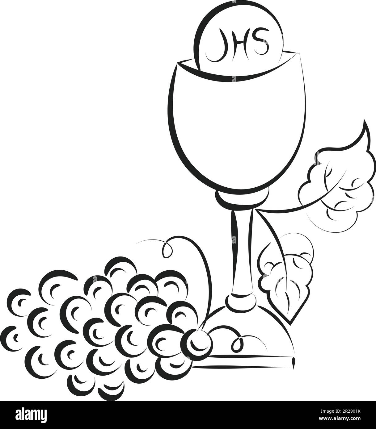 Jésus et l'illustration de l'Eucharistie. Eucharistie en Chalice avec raisins et blé pour impression ou utilisation comme affiche, carte, prospectus ou T-shirt Illustration de Vecteur