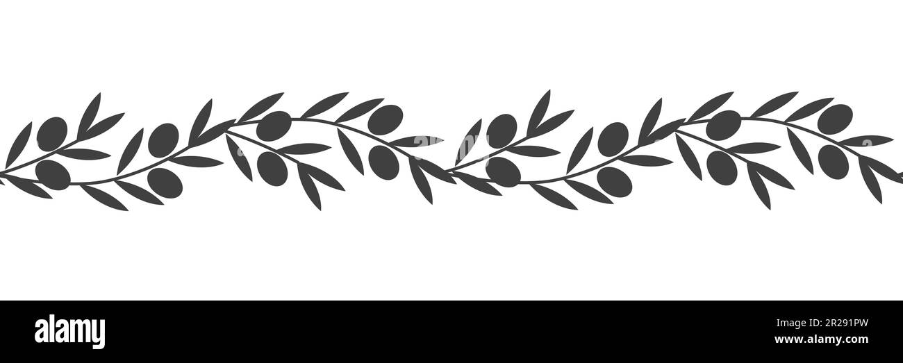 Bordure d'olive. Motif vectoriel sans couture. Fruits dessinés à la main, feuilles pour la cuisine méditerranéenne ou emballage d'huile vierge extra Illustration de Vecteur
