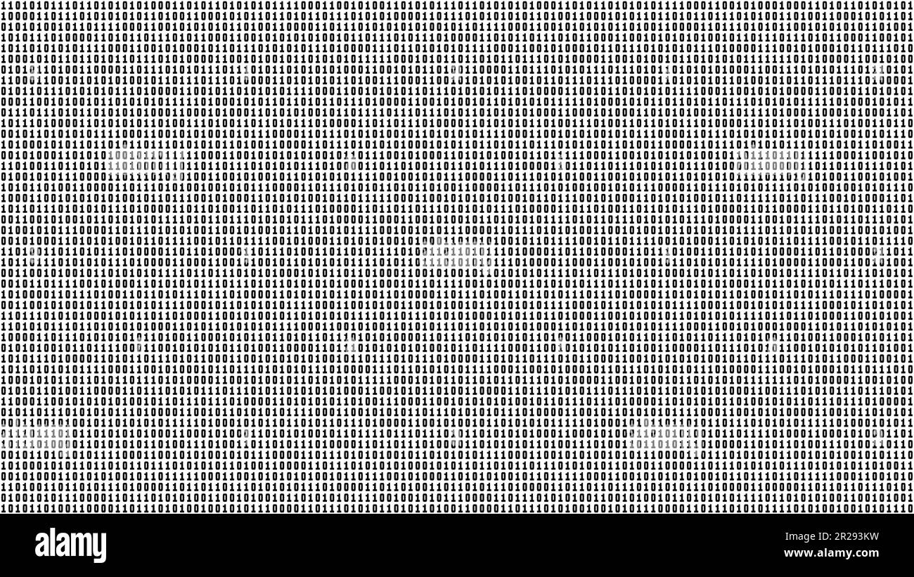 Code informatique binaire. Fond vectoriel de flux de code transparent. Tech Pattern 01 Digital code noir blanc texture. Illustration de Vecteur