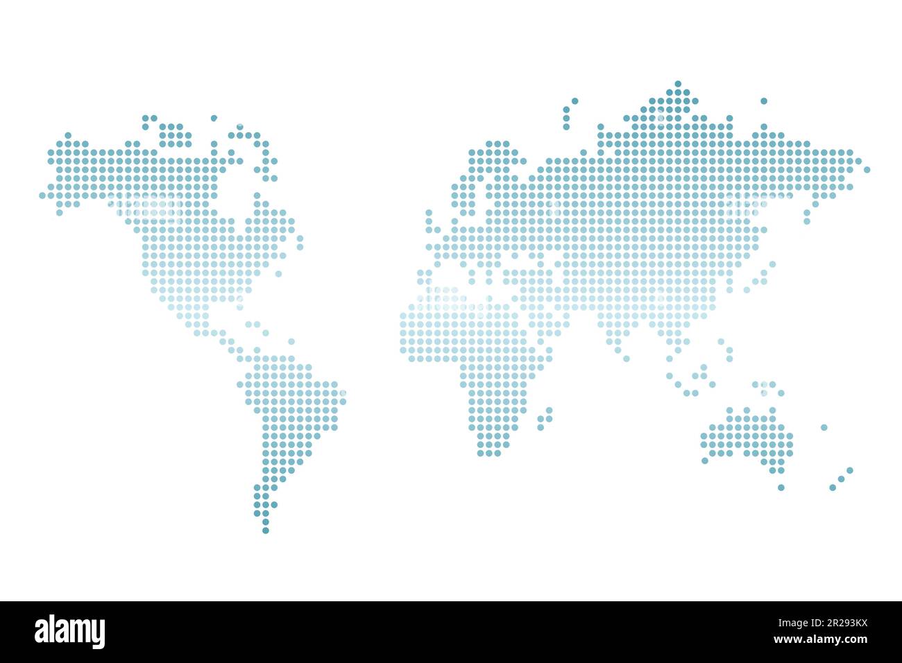 Carte du monde en pointillés. Carte du monde vectoriel isolée simple et plate. Dégradé bleu. Illustration de Vecteur