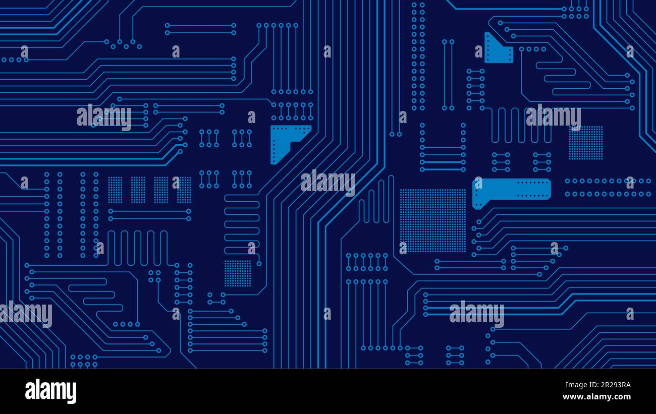Technologie de carte de circuit imprimé. Arrière-plan bleu de l'électronique de la technologie. Illustration de la carte de circuit imprimé vectoriel. Illustration de Vecteur