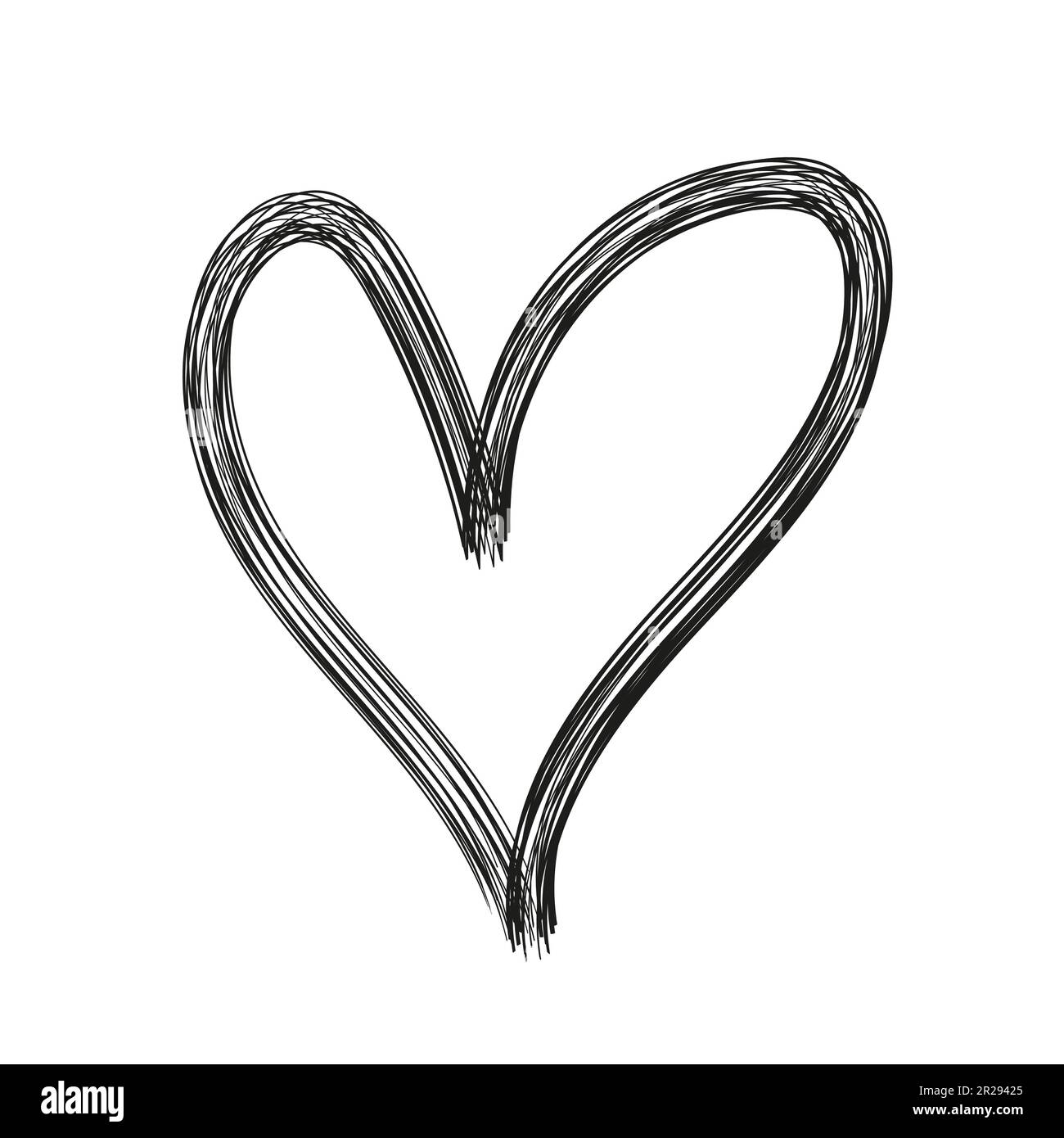 Pinceau coeur mignon vecteur. Illustration de la forme du cœur. Forme de coeur isolée noire dessinée à la main. Illustration de Vecteur