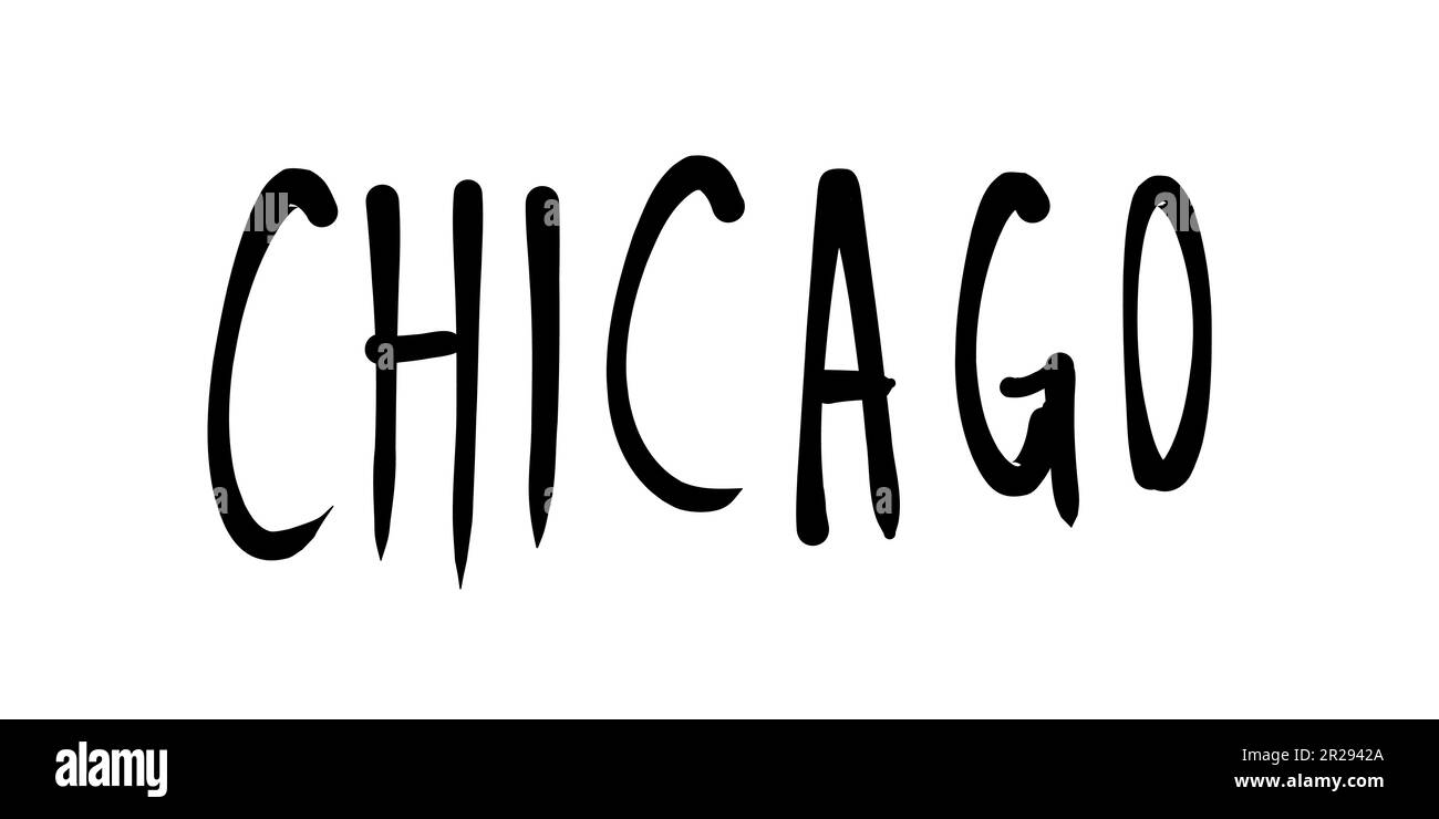 Chicago nom de ville écriture manuscrite. Signe texte manuscrit. Illustration de Vecteur
