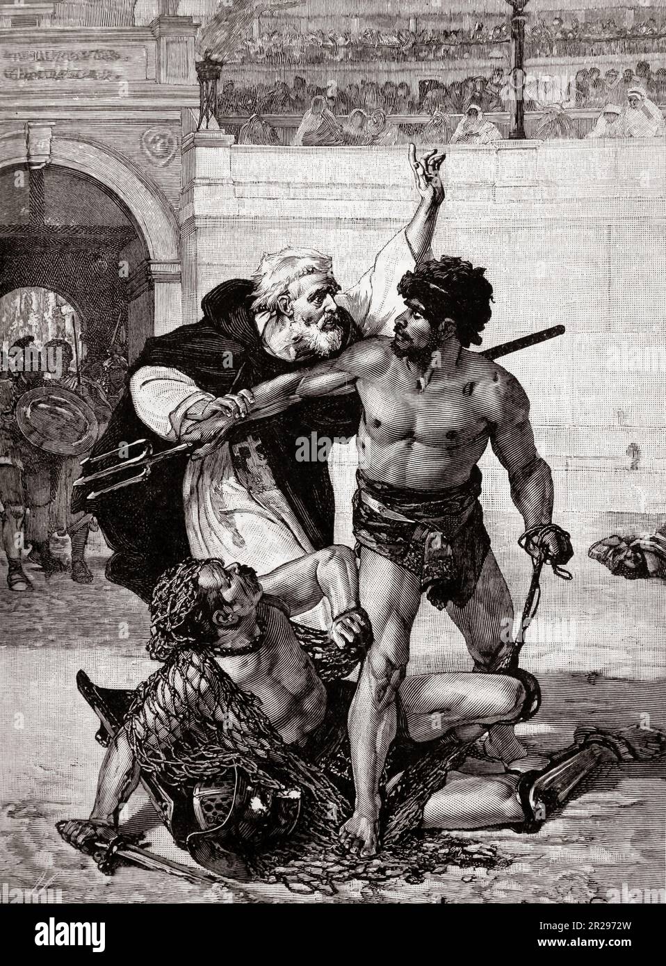 Illustration du dernier combat de gladitorial dans le colisée du dimanche à la maison Un magazine familial pour la lecture du Sabbat - Saint Telemachus un moine à Banque D'Images