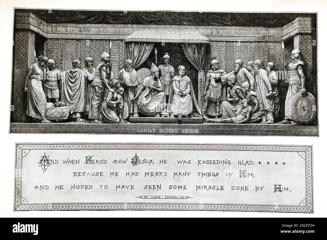 Illustration de Christ avant Hérode du dimanche à la maison Un magazine familial pour la lecture du Sabbat 1889-90 - Jésus Christ a été envoyé à la Cour de Heords à b Banque D'Images