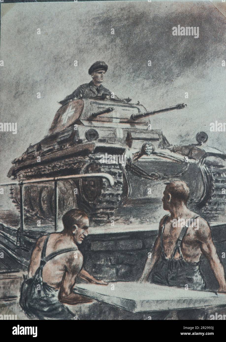 WW2 affiche de propagande allemande avec des soldats - deuxième guerre mondiale - tank Banque D'Images