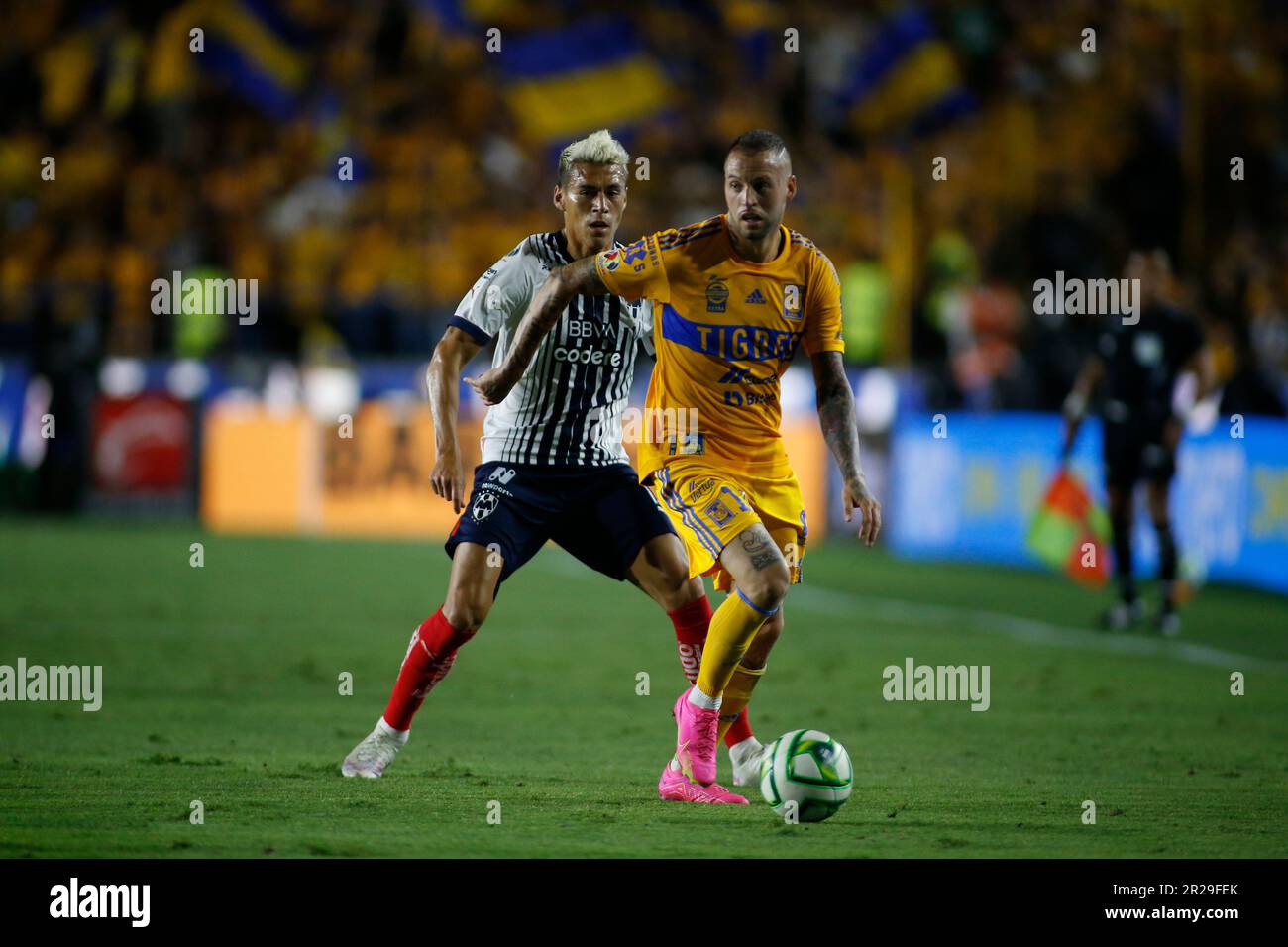 Monterrey Estádio Universitário, Mexique. , . Demi-pied 1st de la Liga BBVA MX Clausura 2023 entre UANL Tigres et Monterrey Rayados. Crédit : PX Images/Alamy Live News Banque D'Images