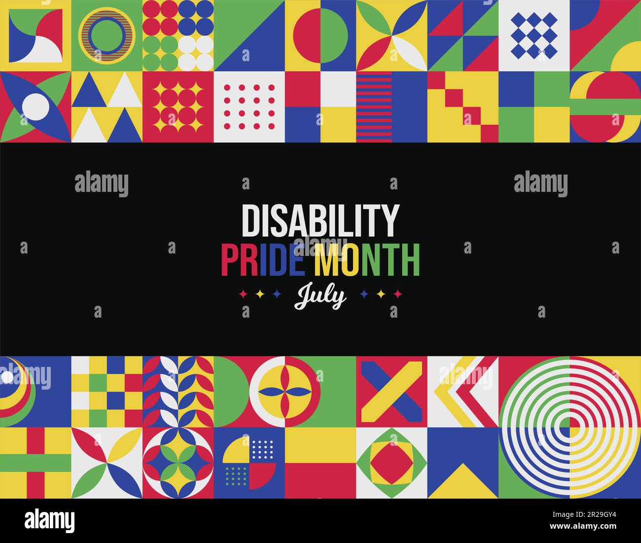 Illustration du vecteur du mois de la fierté de l'incapacité. Sensibilisation de juillet. Célébration de la communauté des personnes handicapées. Diagramme abstrait du concept de motif géométrique Neo horizontal Illustration de Vecteur