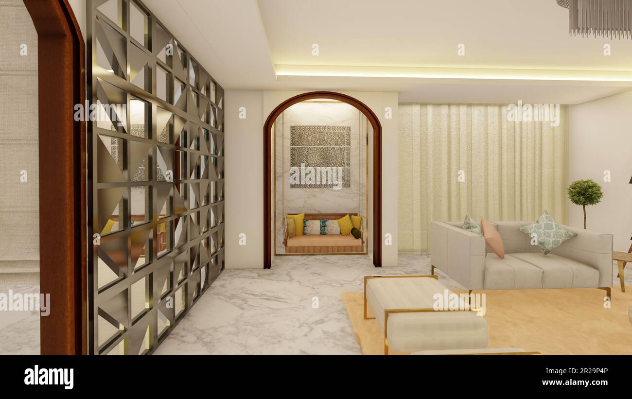 Style ethnique salon intérieur 3D rendu Banque D'Images