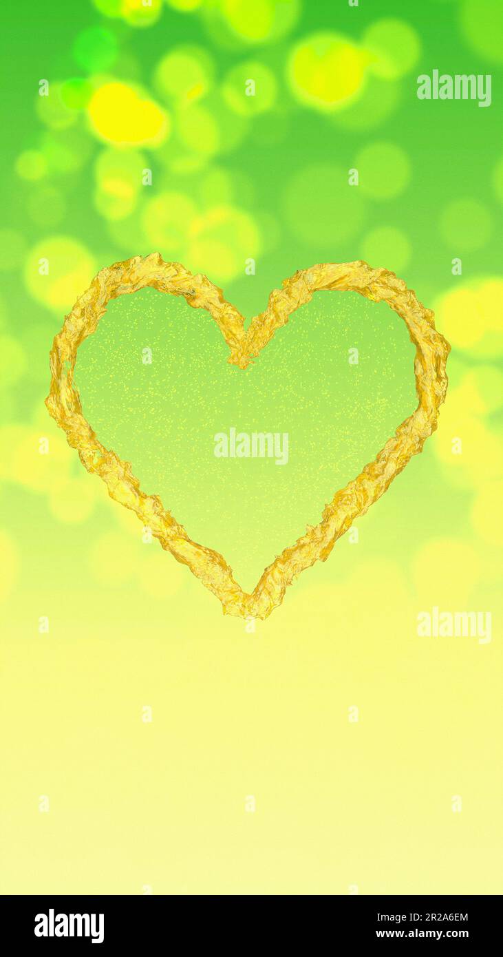 Coeur doré sur fond de bokeh vert-jaune Banque D'Images