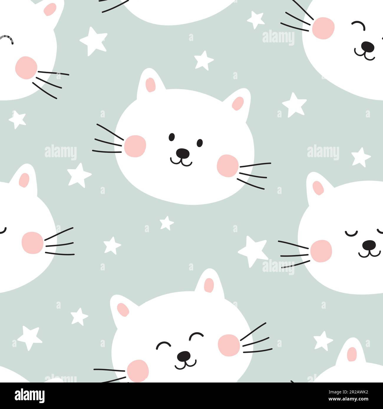 Motif puéril sans couture avec jolis chats. Fond de dessin animé avec des chats et des étoiles souriants. Illustration vectorielle. Illustration de Vecteur