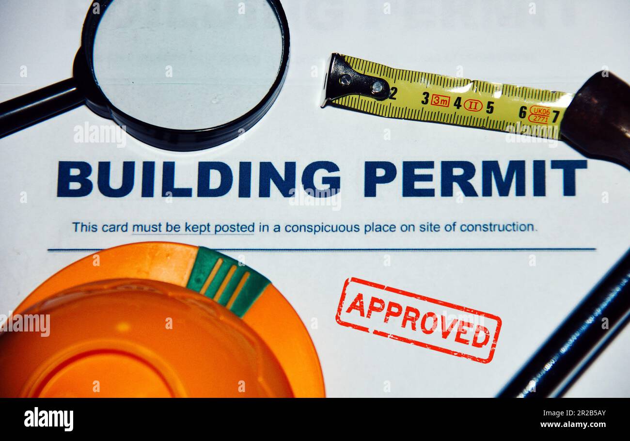 Concept de permis de construire avec texte “approuvé” . Permis sur les activités de construction et l'industrie de la construction Banque D'Images