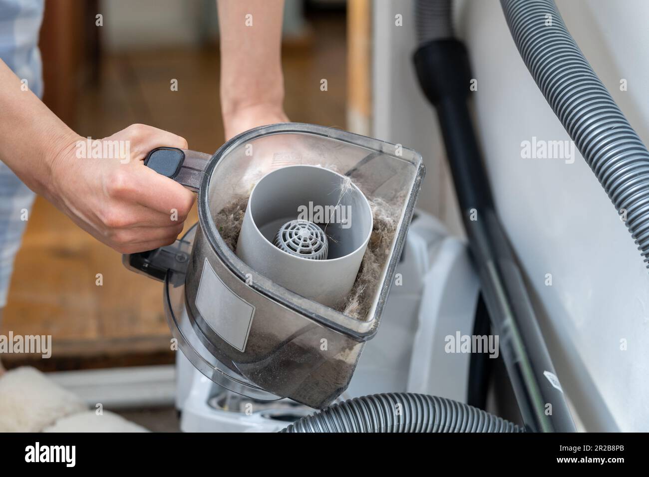 Femme Ouvrant Le Filtre à Poussière Hors De L'aspirateur à La Maison  Aspirateur Contenant Plein De Saleté Poils D'animaux