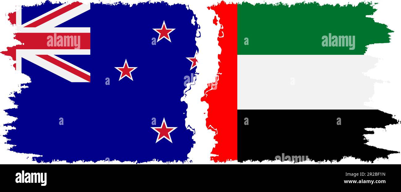 Émirats arabes Unis et Nouvelle-Zélande grunge drapeaux connexion, vecteur Illustration de Vecteur