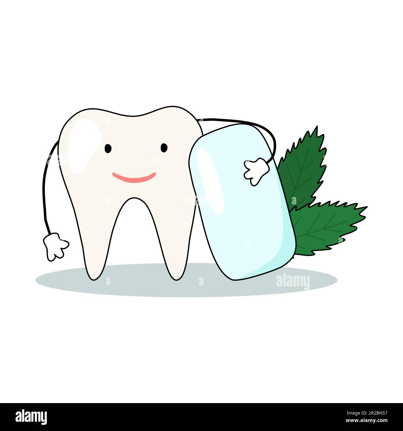 Adorable personnage de dent avec tampon à mâcher à la menthe, concept de soins dentaires, illustration vectorielle Illustration de Vecteur