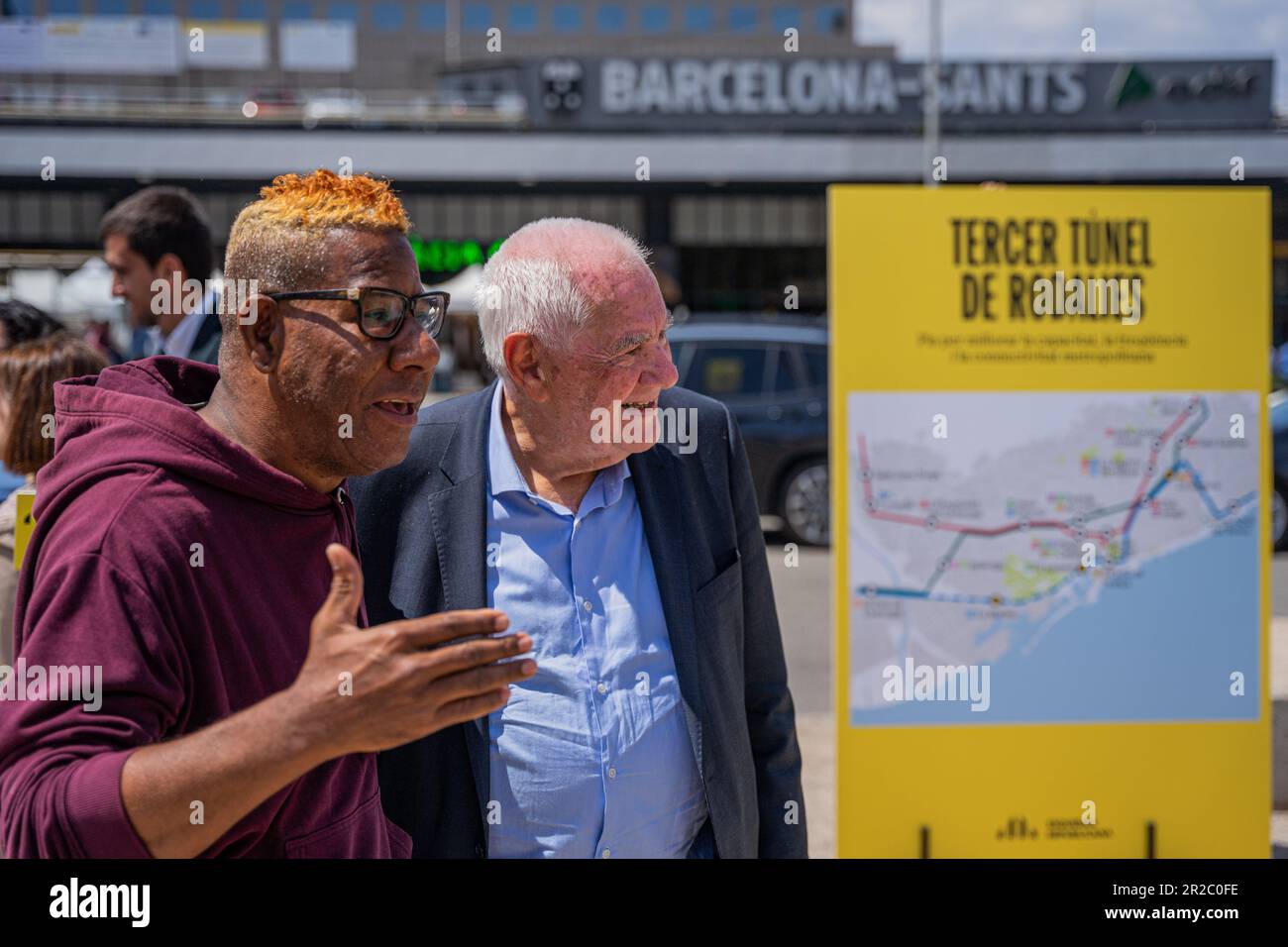 Barcelone, Barcelone, Espagne. 18th mai 2023. Ernest Maragall, maire d'Esquerra Republicana, participe à un acte électoral sur la mobilité. Juli Fernandez, conseiller territorial et Ona Martínez, maire d'ERC à Terrassa, y participent également. (Credit image: © Marc Asensio Clupes/ZUMA Press Wire) USAGE ÉDITORIAL SEULEMENT! Non destiné À un usage commercial ! Banque D'Images