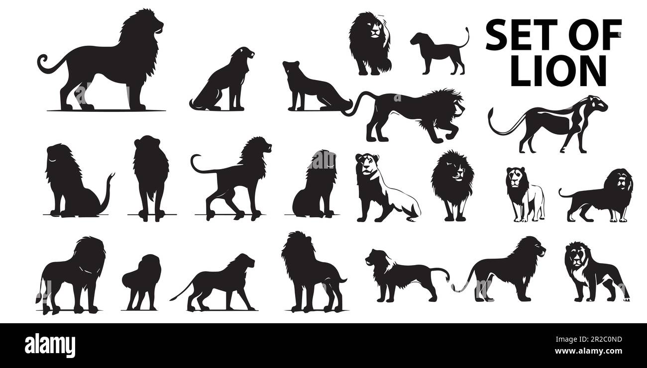 Un groupe de silhouettes de lion à motif vectoriel. Illustration de Vecteur