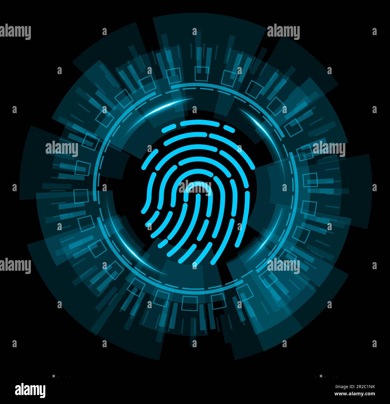 Technologie de numérisation d'empreintes digitales. avec cercle holographique hud bleu. Concept de sécurité biométrique. Banque D'Images