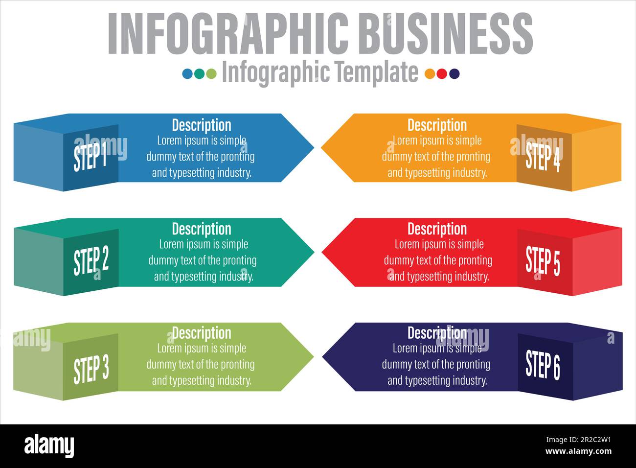 Coloré 6 étapes 6 points et six options d'étapes, avec diagramme de mise en page de liste hexagonal, modèle d'élément d'infographie Illustration de Vecteur