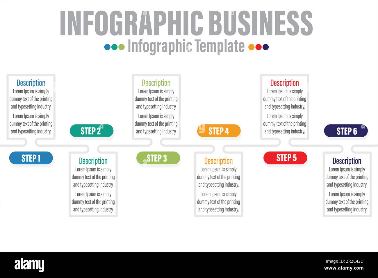 Six 6 étapes, six 6 options modèle graphique d'informations commerciales avec numéro d'option flux de travail quatre étapes Illustration de Vecteur