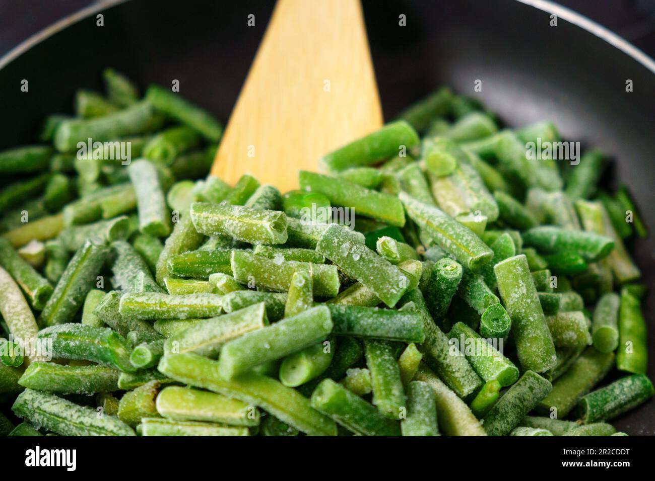 Haricots verts congelés. Mise au point sélective. Une alimentation saine.  Vitamines de haricots congelés Photo Stock - Alamy