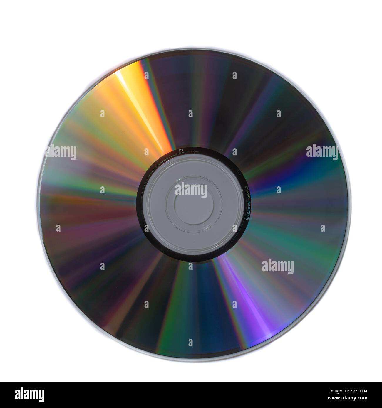 Disque compact réfléchissant spectre lumineux isolé sur blanc Banque D'Images