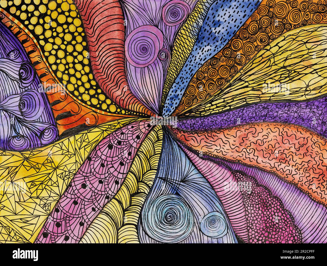 Gribouillis à partir du point milieu. La technique de tabouillage près des bords donne un effet de flou en raison de la rugosité de surface modifiée du papier. Banque D'Images