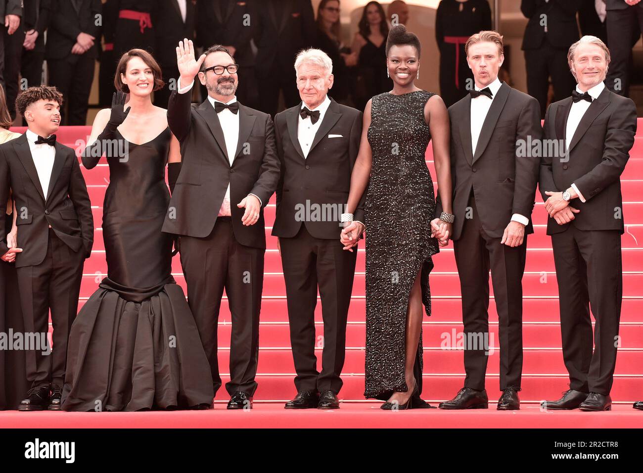 Athann Isidore, Phoebe Waller-Bridge, James Mangold, Harrison Ford, Shaunette Renee Wilson, Boyd Holbrook et Mads Mikkelsen assistent à la première de „ Banque D'Images