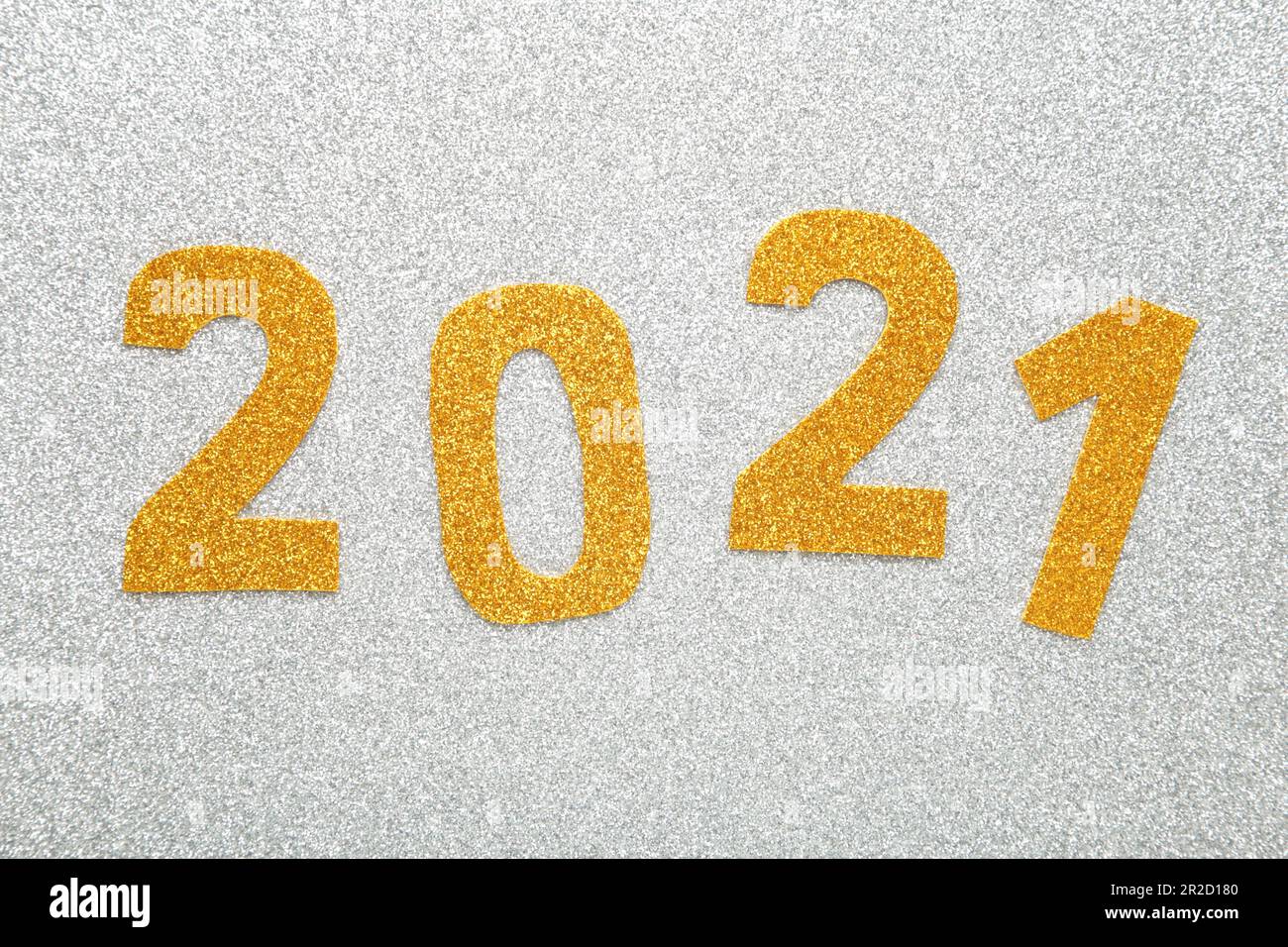 Bonne année. Symbole à partir du numéro 2021 sur fond en bois. Vue de dessus. Banque D'Images