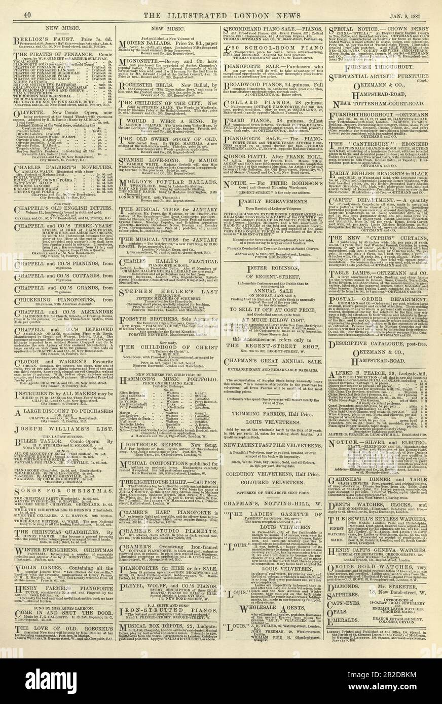 Ancienne page de journal victorien, 8 janvier 1881 Banque D'Images