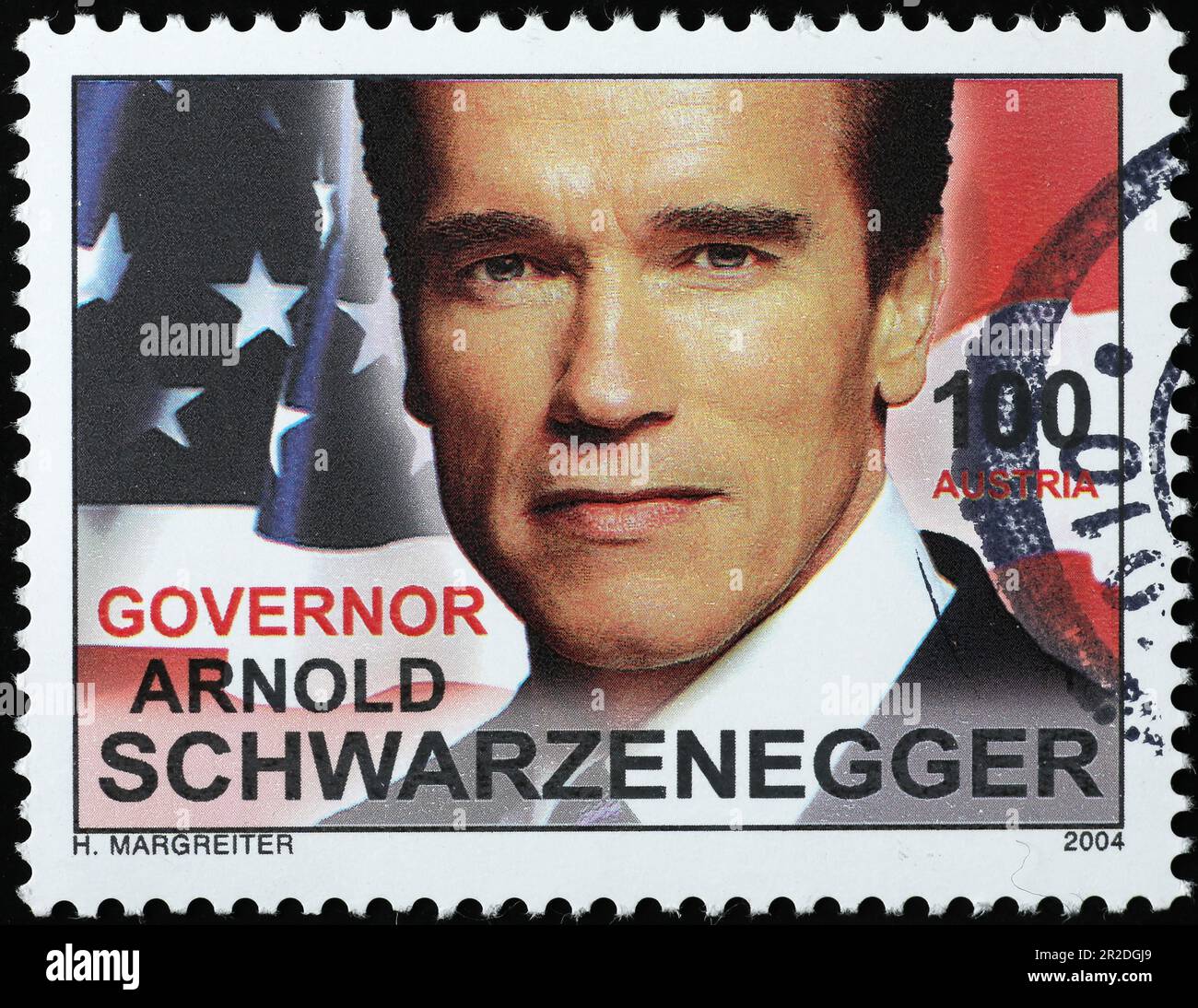 Arnold Schwarzenegger en tant que politicien sur le timbre américain Banque D'Images