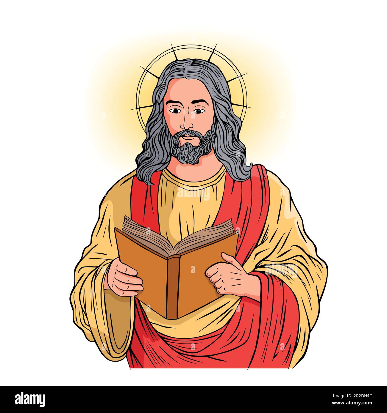 Illustration de la bande dessinée de Jésus Christ enseignant et tenant la bible Illustration de Vecteur