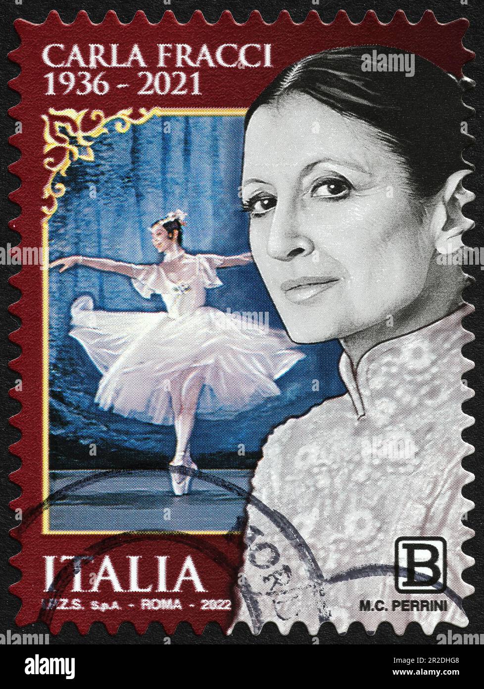 Célèbre danseuse Carla Fraci sur timbre-poste italien Banque D'Images