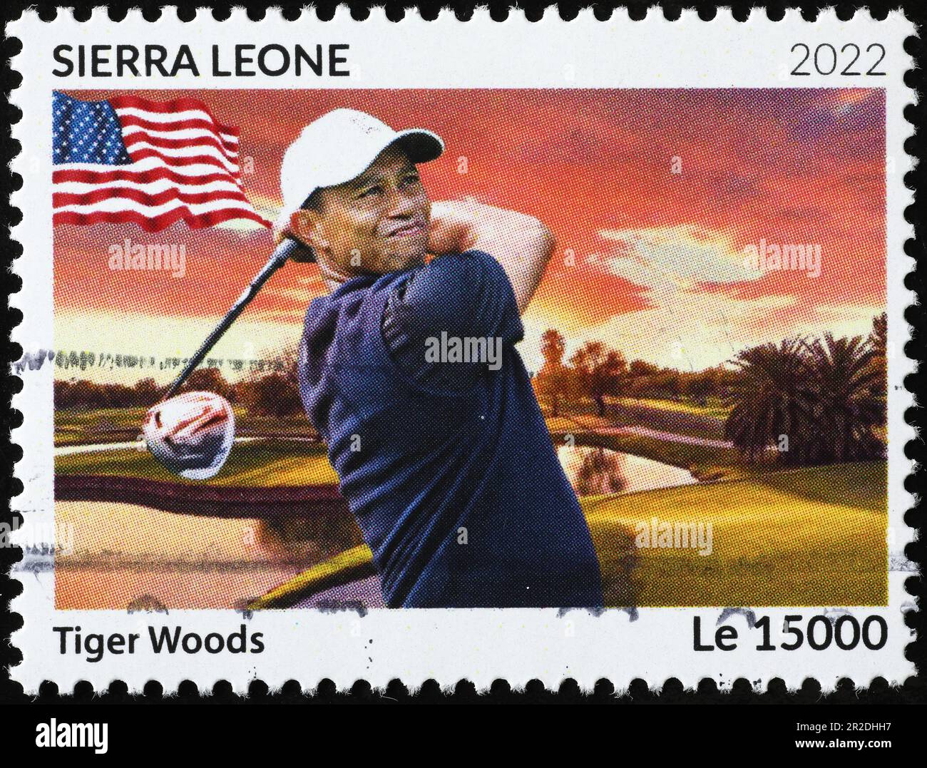 Tiger Woods golfeur sur timbre-poste Banque D'Images