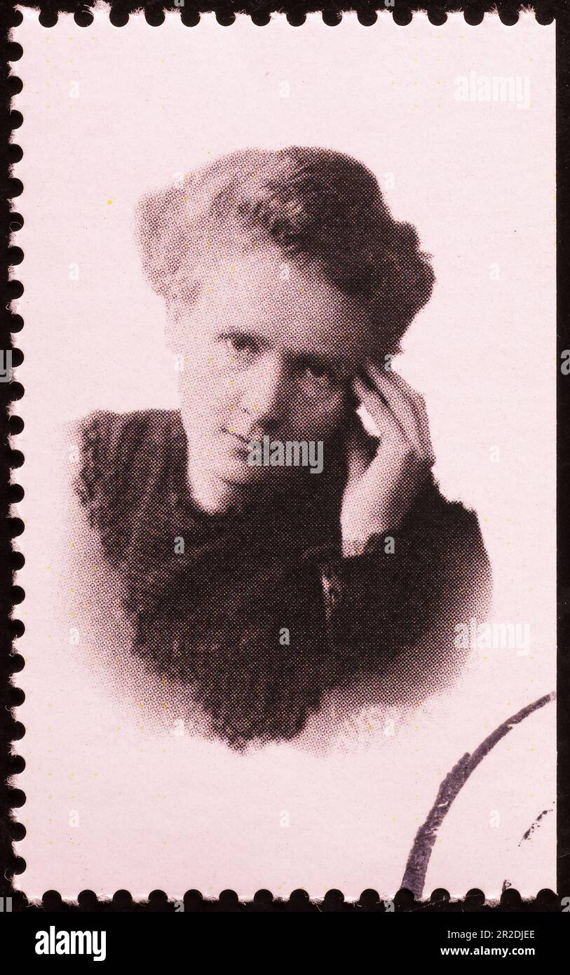 Portrait vintage de Marie Curie sur timbre-poste Banque D'Images