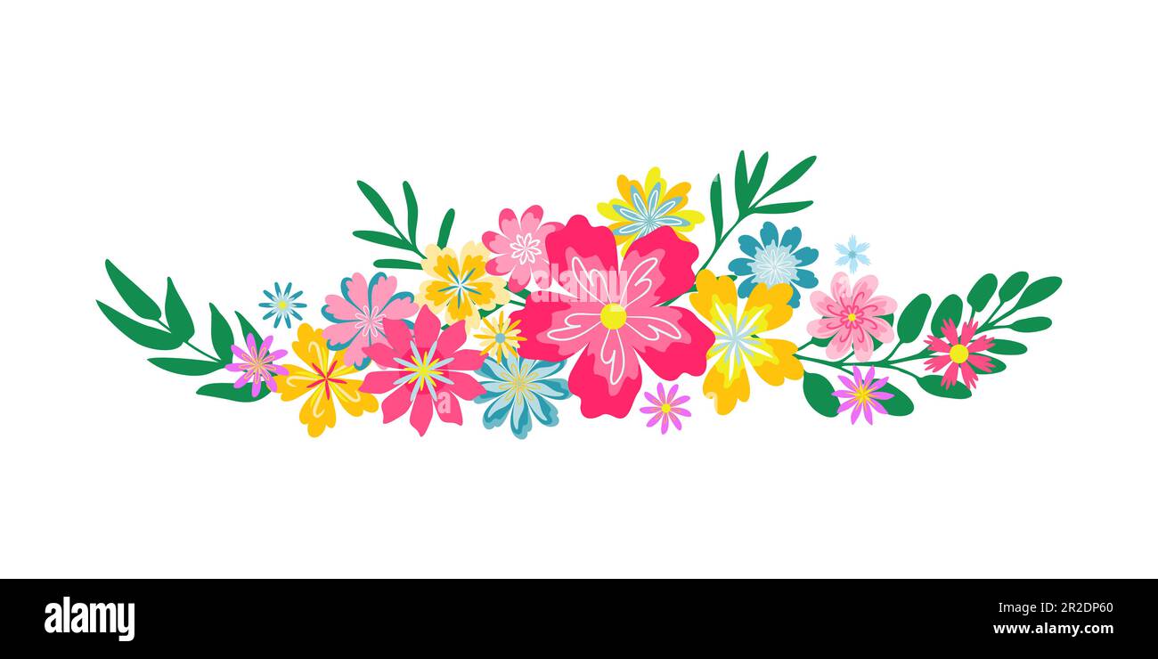 Fleurs rétro brillantes en configuration horizontale longue Illustration de Vecteur