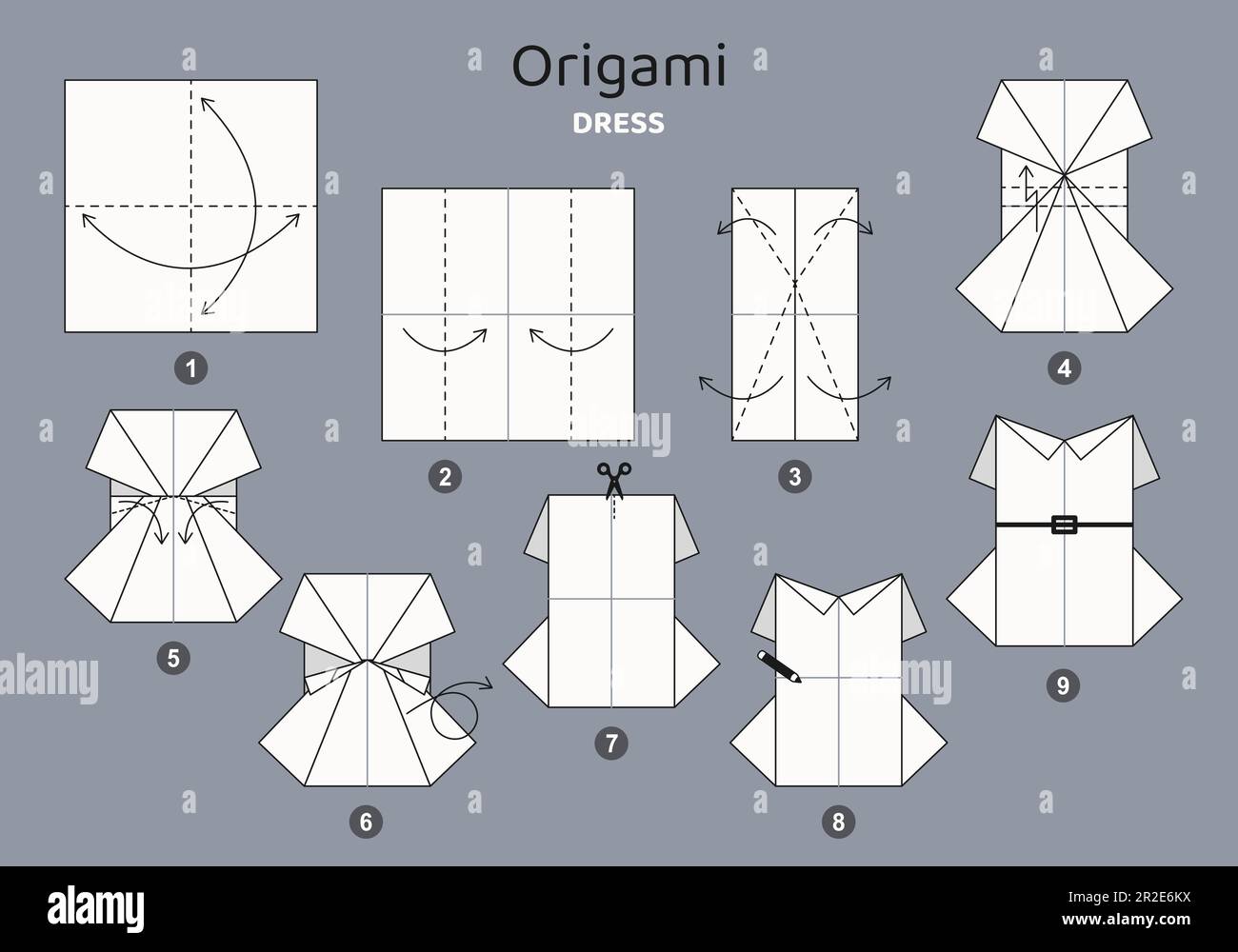 Tutoriel Origami pour les enfants. Robe origami mignonne Image Vectorielle  Stock - Alamy