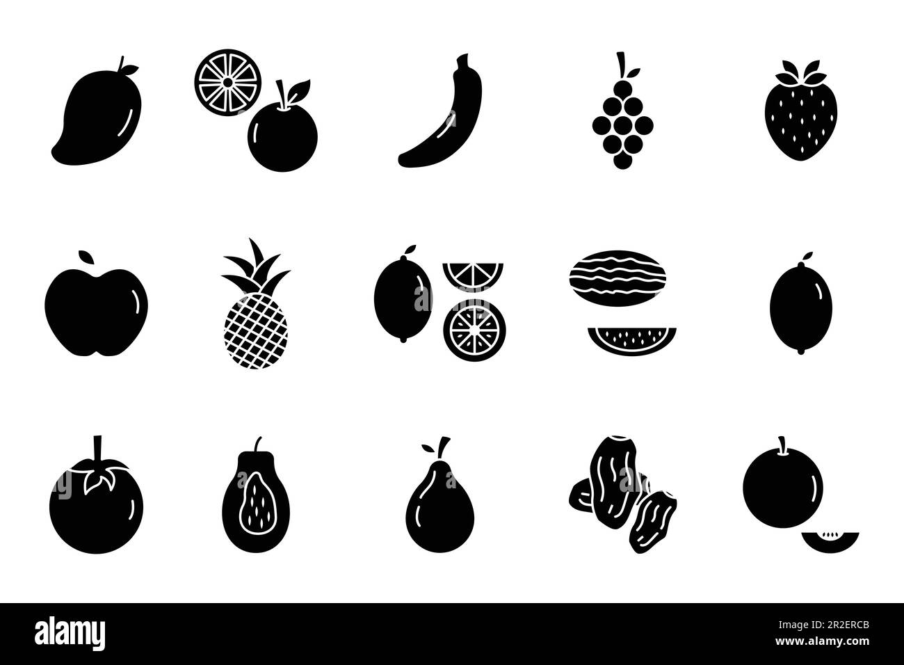 Icône ensemble de fruits simple. Style d'icône solide. Contient des icônes telles que la fraise, l'orange, la pastèque et bien plus encore. Conception vectorielle simple modifiable Illustration de Vecteur