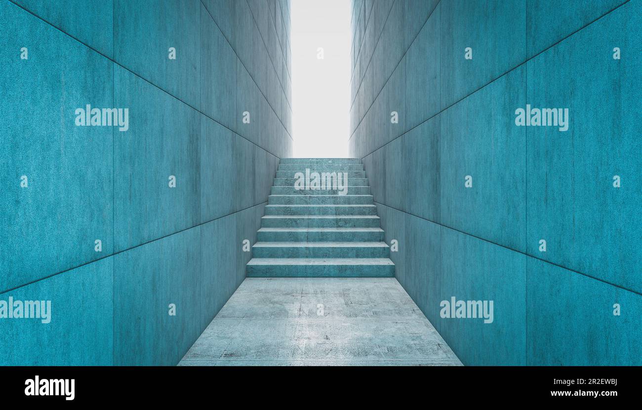 3d rendre la structure en béton, l'escalier et les murs de texture rectangulaire Banque D'Images