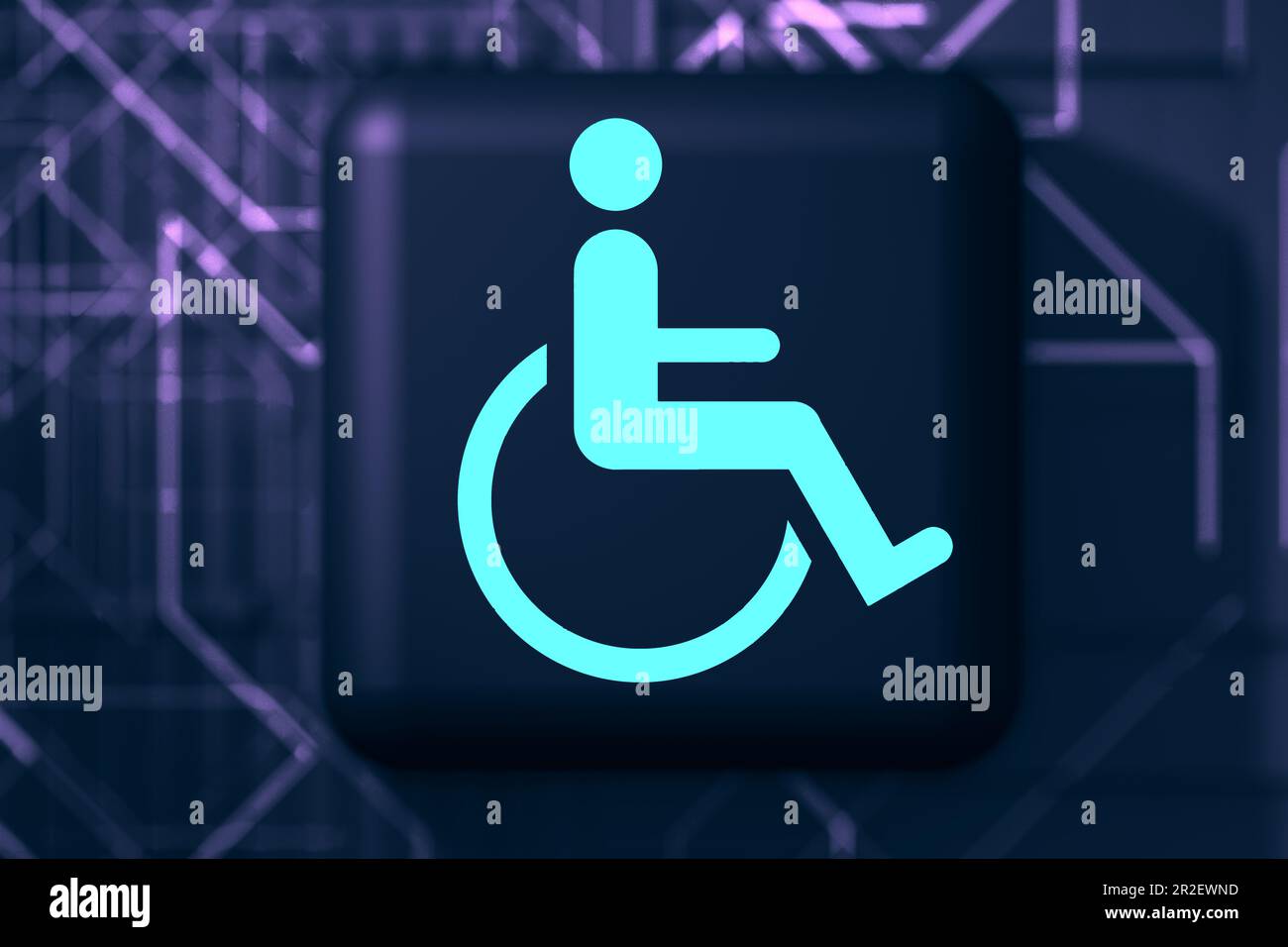 Accès aux sites Web et à la technologie Internet en ligne appliquée aux personnes handicapées.handicap ou fauteuil roulant symbole.illustration 3d. Banque D'Images