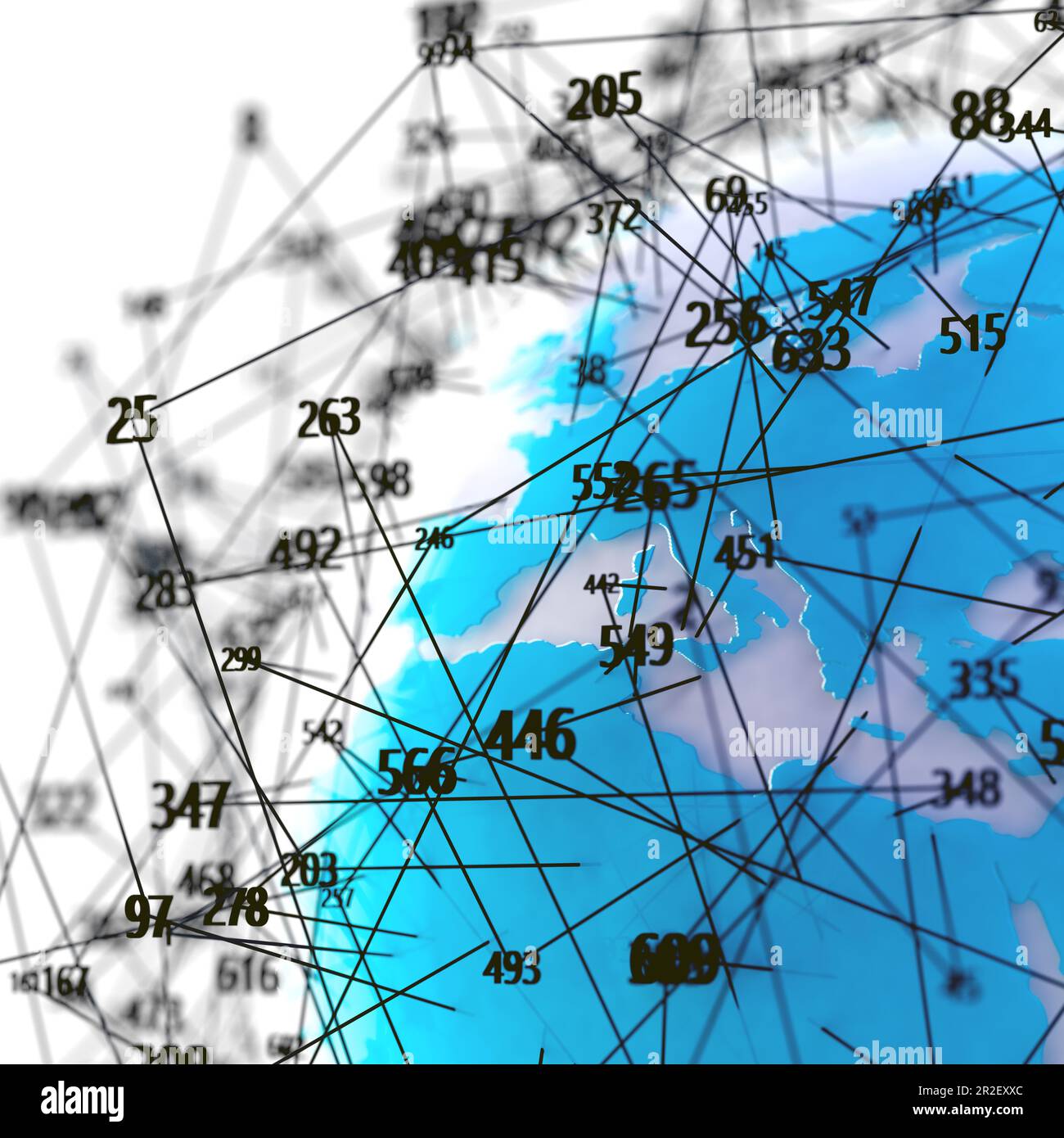 Illustration 3d du concept de réseau et d'Internet et globe wold MAP.Global Telecommunications et cloud computing. Banque D'Images