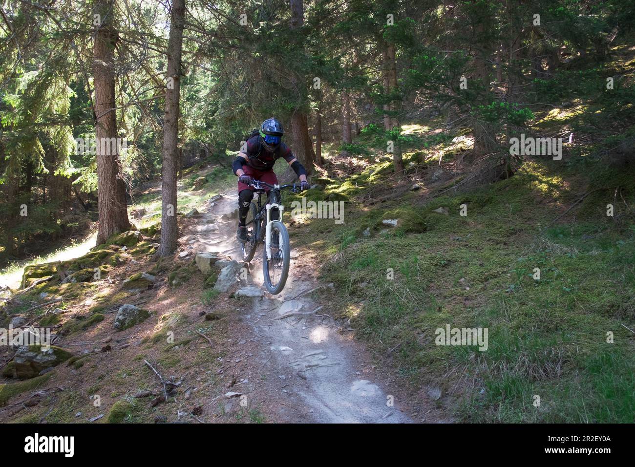 VTT sur le sentier Holy Hansen à Vinschgau, Italie Banque D'Images