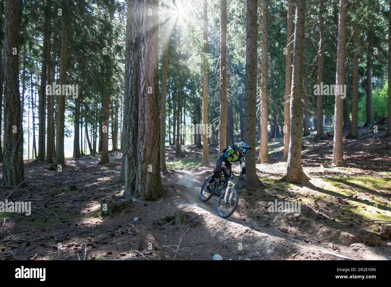 VTT sur le sentier Holy Hansen à Vinschgau, Italie Banque D'Images