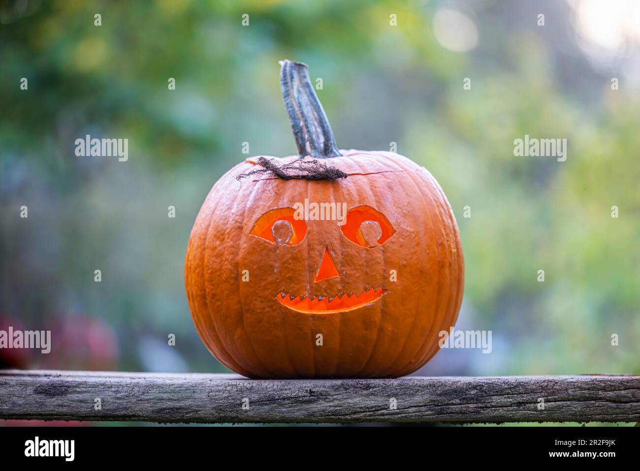 Citrouille sculptée au visage riant, citrouille illuminée à Halloween, en Allemagne Banque D'Images